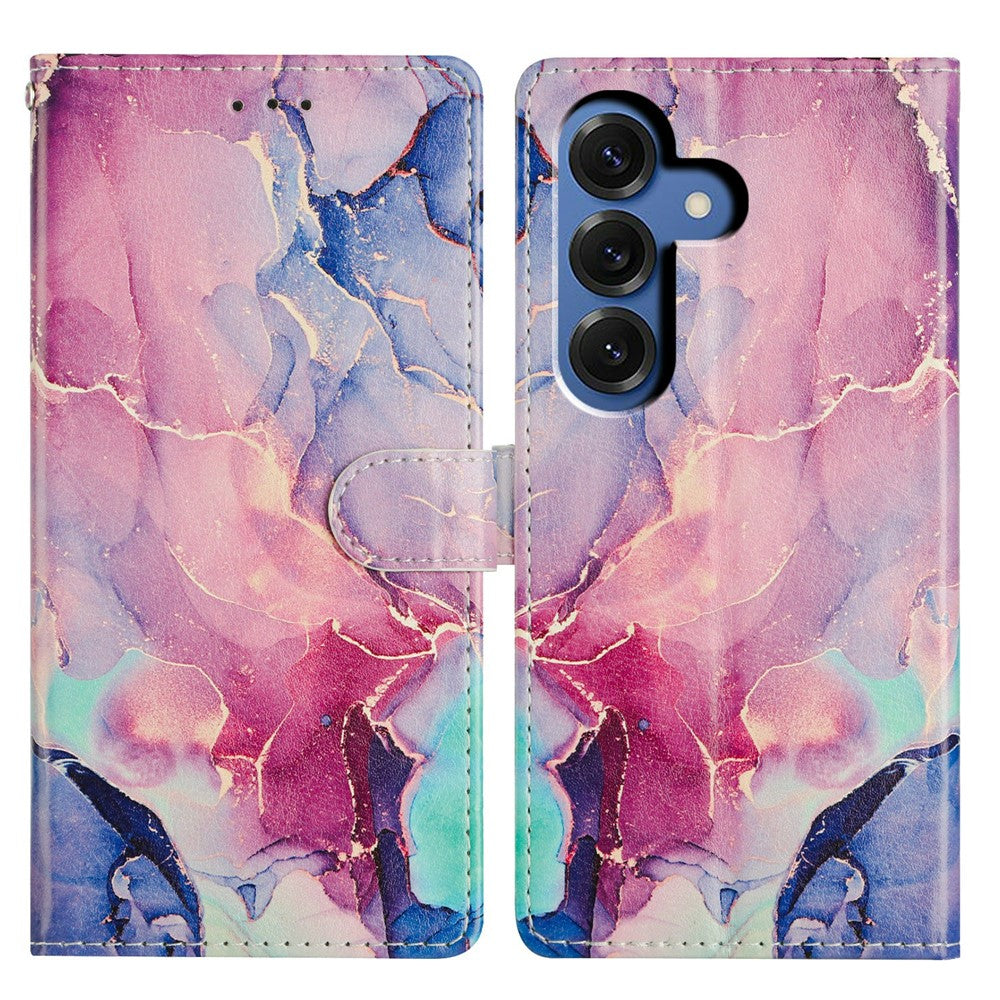 For-Samsung-Galaxy-S26-/-S26-Pro-Case-Pattern-Printing-Wallet-Stand-Flip-Leather-Phone-Cover-with-Strap-Green-Pink-Marble