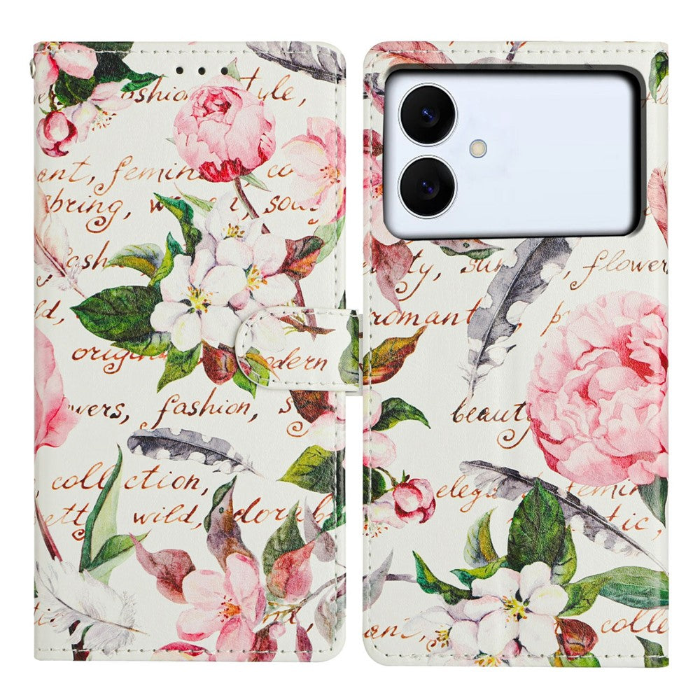 For-Samsung-Galaxy-S26-Edge-Case-Pattern-Printing-Wallet-Stand-Flip-Leather-Phone-Cover-with-Strap-Green-Leaves-Flowers