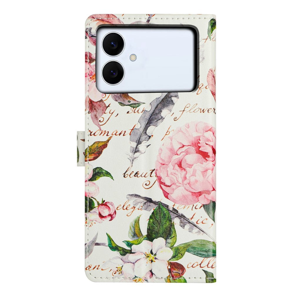 For-Samsung-Galaxy-S26-Edge-Case-Pattern-Printing-Wallet-Stand-Flip-Leather-Phone-Cover-with-Strap-Green-Leaves-Flowers