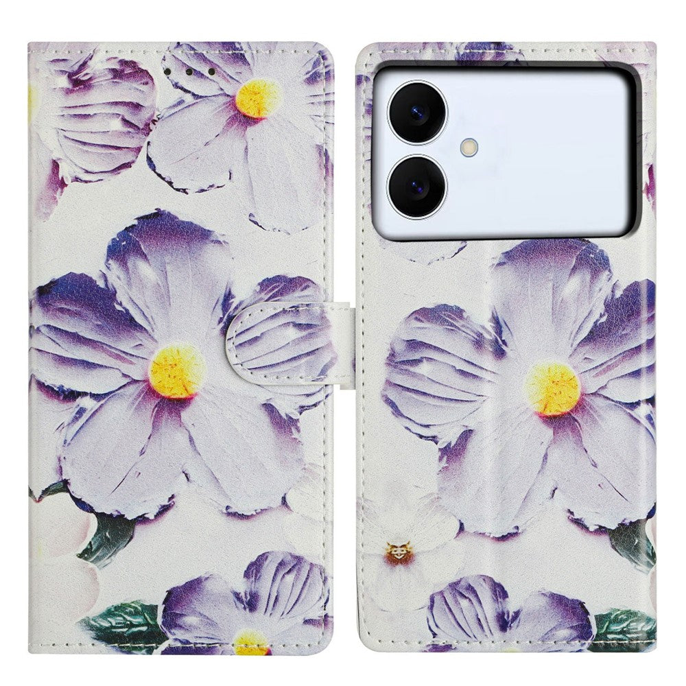 For-Samsung-Galaxy-S26-Edge-Case-Pattern-Printing-Wallet-Stand-Flip-Leather-Phone-Cover-with-Strap-Purple-Flower