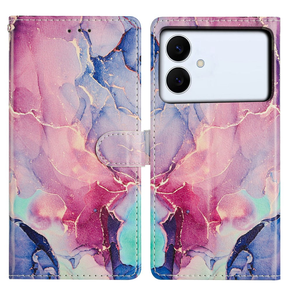 For-Samsung-Galaxy-S26-Edge-Case-Pattern-Printing-Wallet-Stand-Flip-Leather-Phone-Cover-with-Strap-Green-Pink-Marble