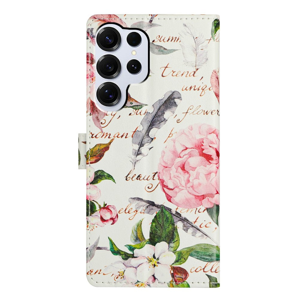 For-Samsung-Galaxy-S26-Ultra-Case-Pattern-Printing-Wallet-Stand-Flip-Leather-Phone-Cover-with-Strap-Green-Leaves-Flowers