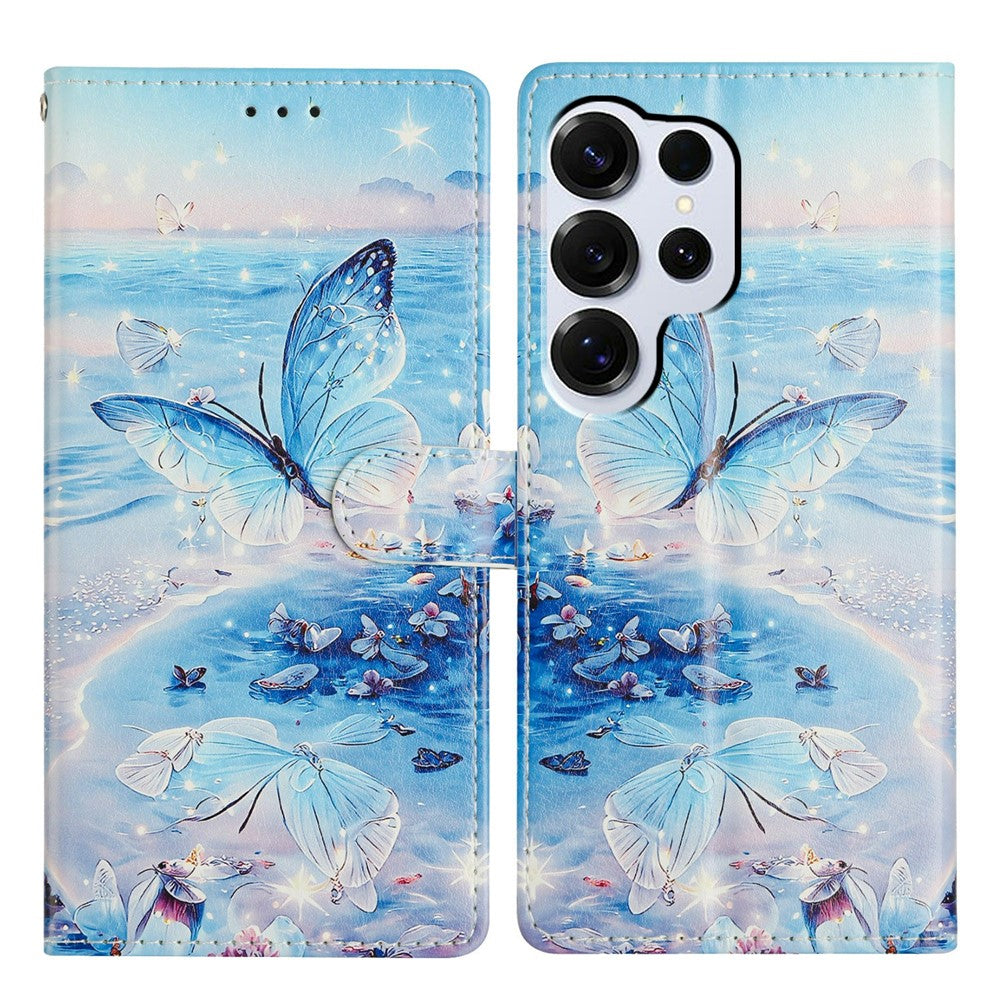 For-Samsung-Galaxy-S26-Ultra-Case-Pattern-Printing-Wallet-Stand-Flip-Leather-Phone-Cover-with-Strap-Ocean-Butterfly