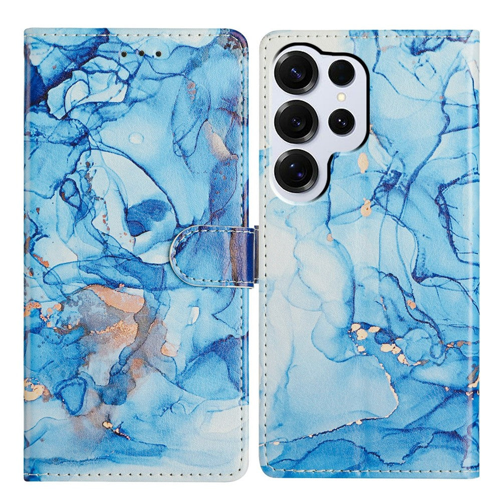 For-Samsung-Galaxy-S26-Ultra-Case-Pattern-Printing-Wallet-Stand-Flip-Leather-Phone-Cover-with-Strap-Blue-Marble