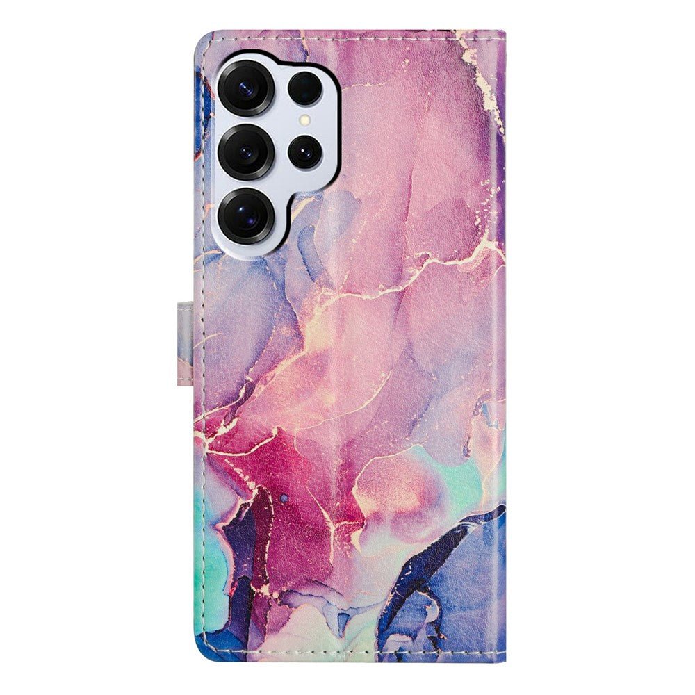 For-Samsung-Galaxy-S26-Ultra-Case-Pattern-Printing-Wallet-Stand-Flip-Leather-Phone-Cover-with-Strap-Green-Pink-Marble