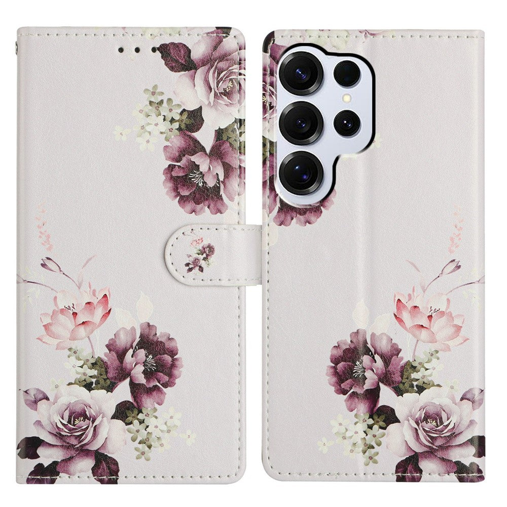 For-Samsung-Galaxy-S26-Ultra-Case-Pattern-Printing-Wallet-Stand-Flip-Leather-Phone-Cover-with-Strap-Cross-Rose