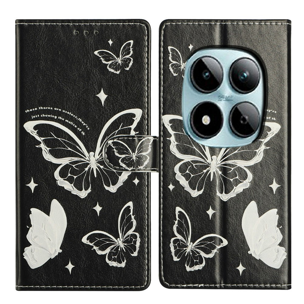 For Xiaomi Poco M8 Pro 5G / Redmi Note 15 Pro+ 5G (Global) Case Pattern Printing Wallet Stand Flip Leather Phone Cover with Strap - Butterfly