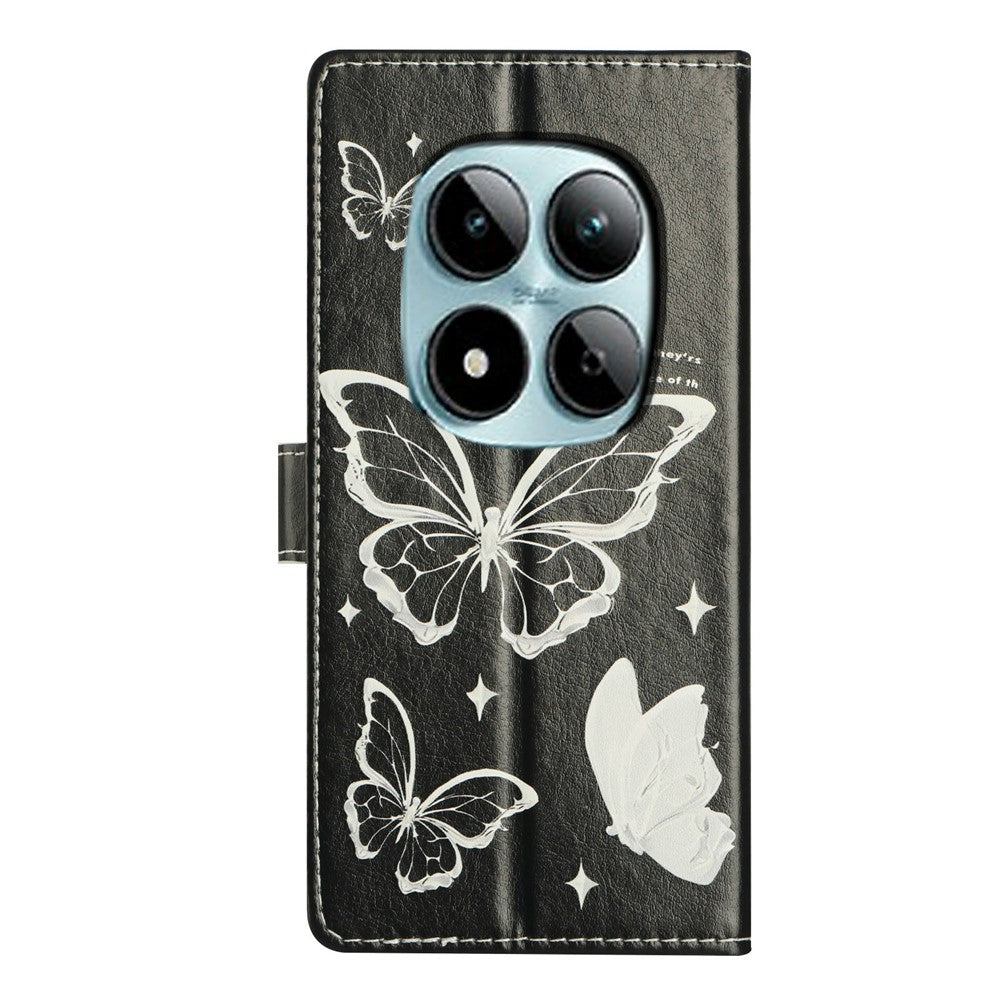 For Xiaomi Poco M8 Pro 5G / Redmi Note 15 Pro+ 5G (Global) Case Pattern Printing Wallet Stand Flip Leather Phone Cover with Strap - Butterfly