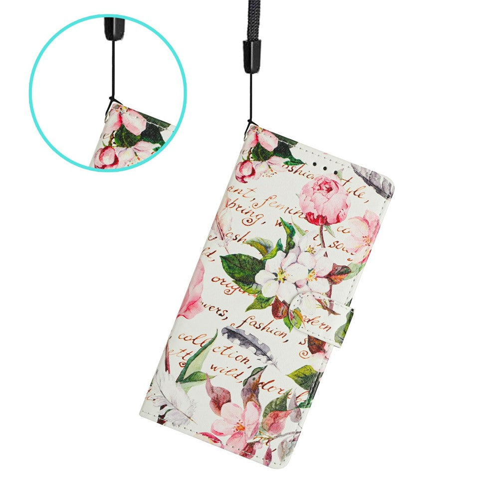 For Xiaomi Poco M8 Pro 5G / Redmi Note 15 Pro+ 5G (Global) Case Pattern Printing Wallet Stand Flip Leather Phone Cover with Strap - Green Leaves Flowers