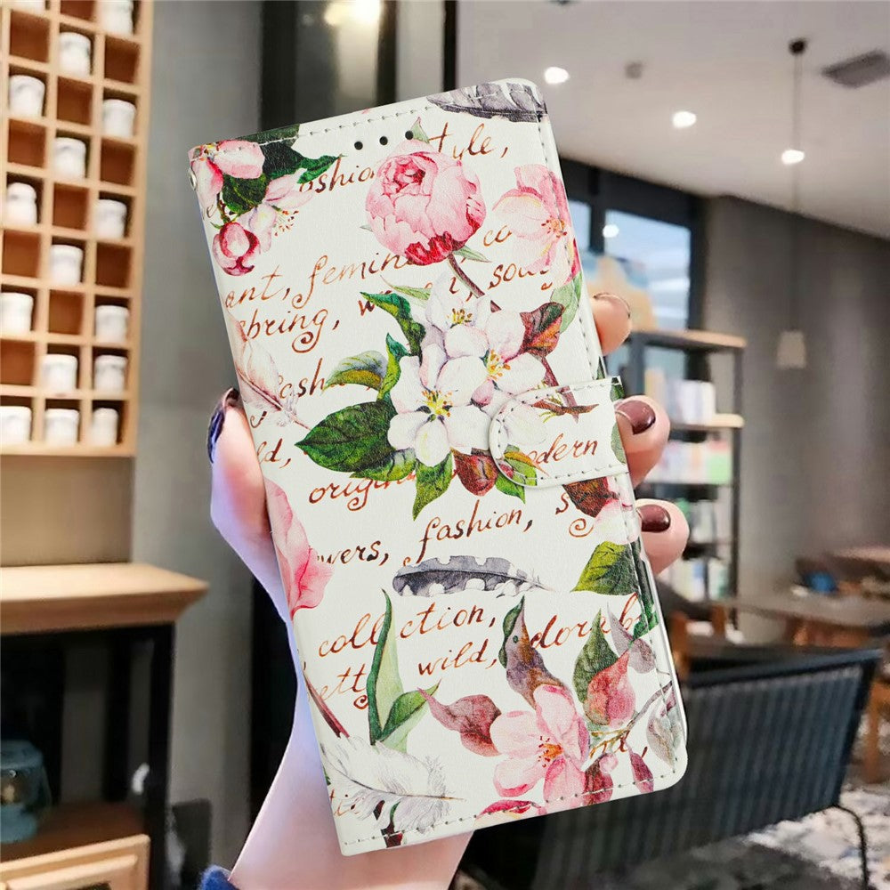 For Xiaomi Poco M8 Pro 5G / Redmi Note 15 Pro+ 5G (Global) Case Pattern Printing Wallet Stand Flip Leather Phone Cover with Strap - Green Leaves Flowers