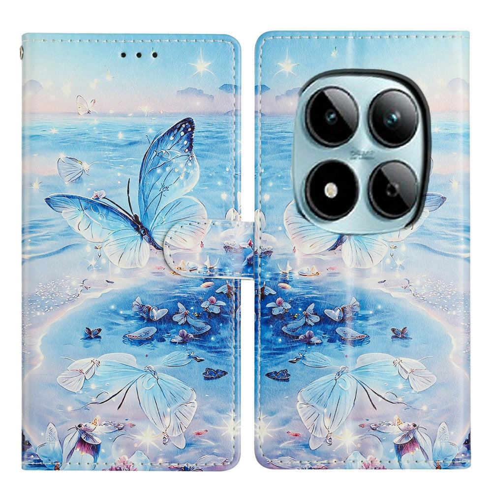 For Xiaomi Poco M8 Pro 5G / Redmi Note 15 Pro+ 5G (Global) Case Pattern Printing Wallet Stand Flip Leather Phone Cover with Strap - Ocean Butterfly
