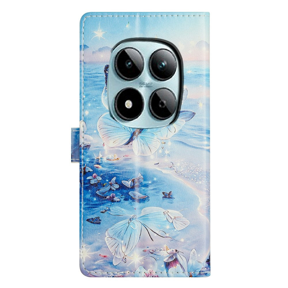 For Xiaomi Poco M8 Pro 5G / Redmi Note 15 Pro+ 5G (Global) Case Pattern Printing Wallet Stand Flip Leather Phone Cover with Strap - Ocean Butterfly