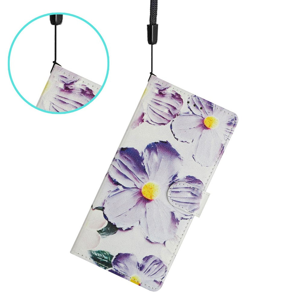 For Xiaomi Poco M8 Pro 5G / Redmi Note 15 Pro+ 5G (Global) Case Pattern Printing Wallet Stand Flip Leather Phone Cover with Strap - Purple Flower