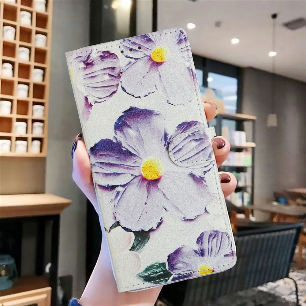 For Xiaomi Poco M8 Pro 5G / Redmi Note 15 Pro+ 5G (Global) Case Pattern Printing Wallet Stand Flip Leather Phone Cover with Strap - Purple Flower