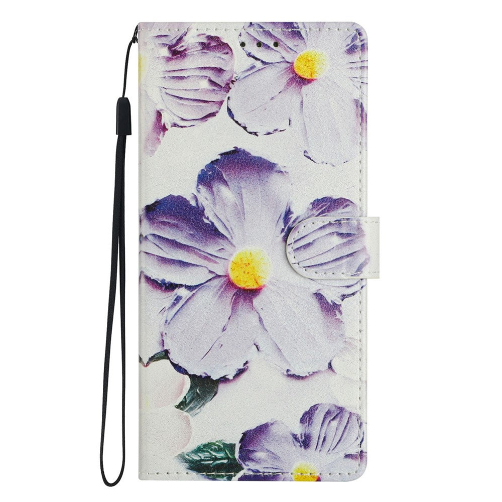 For Xiaomi Poco M8 Pro 5G / Redmi Note 15 Pro+ 5G (Global) Case Pattern Printing Wallet Stand Flip Leather Phone Cover with Strap - Purple Flower