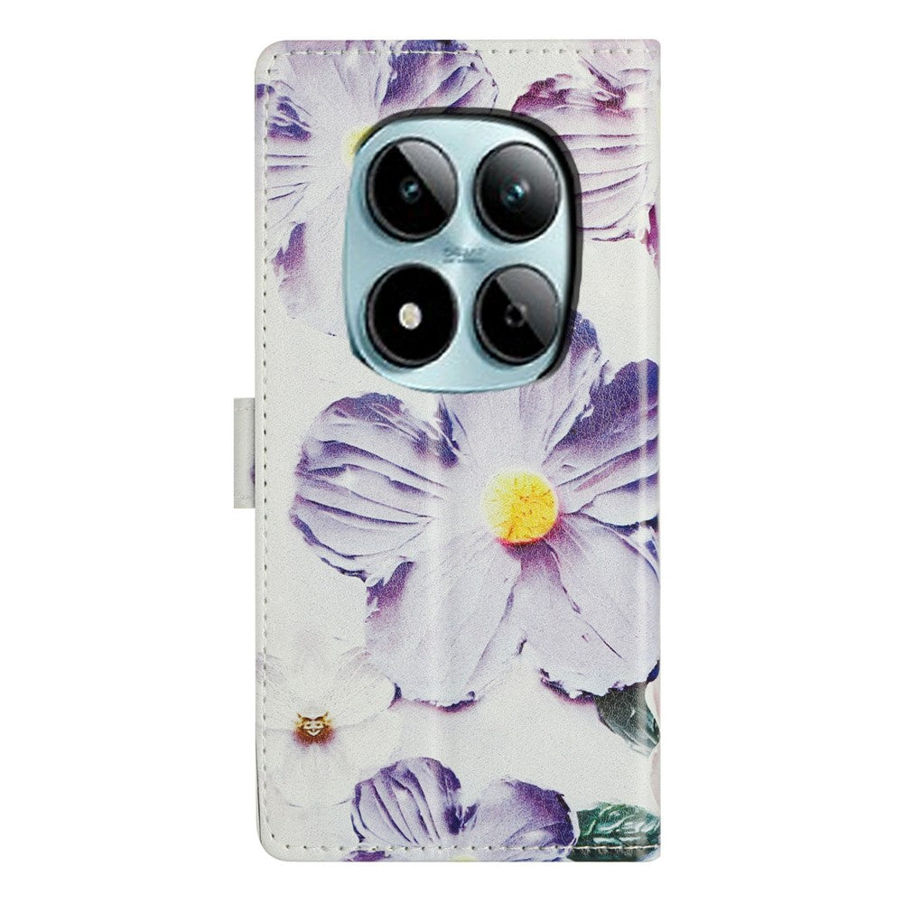 For Xiaomi Poco M8 Pro 5G / Redmi Note 15 Pro+ 5G (Global) Case Pattern Printing Wallet Stand Flip Leather Phone Cover with Strap - Purple Flower