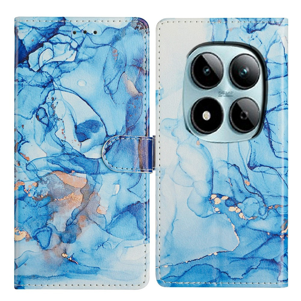 For Xiaomi Poco M8 Pro 5G / Redmi Note 15 Pro+ 5G (Global) Case Pattern Printing Wallet Stand Flip Leather Phone Cover with Strap - Blue Marble