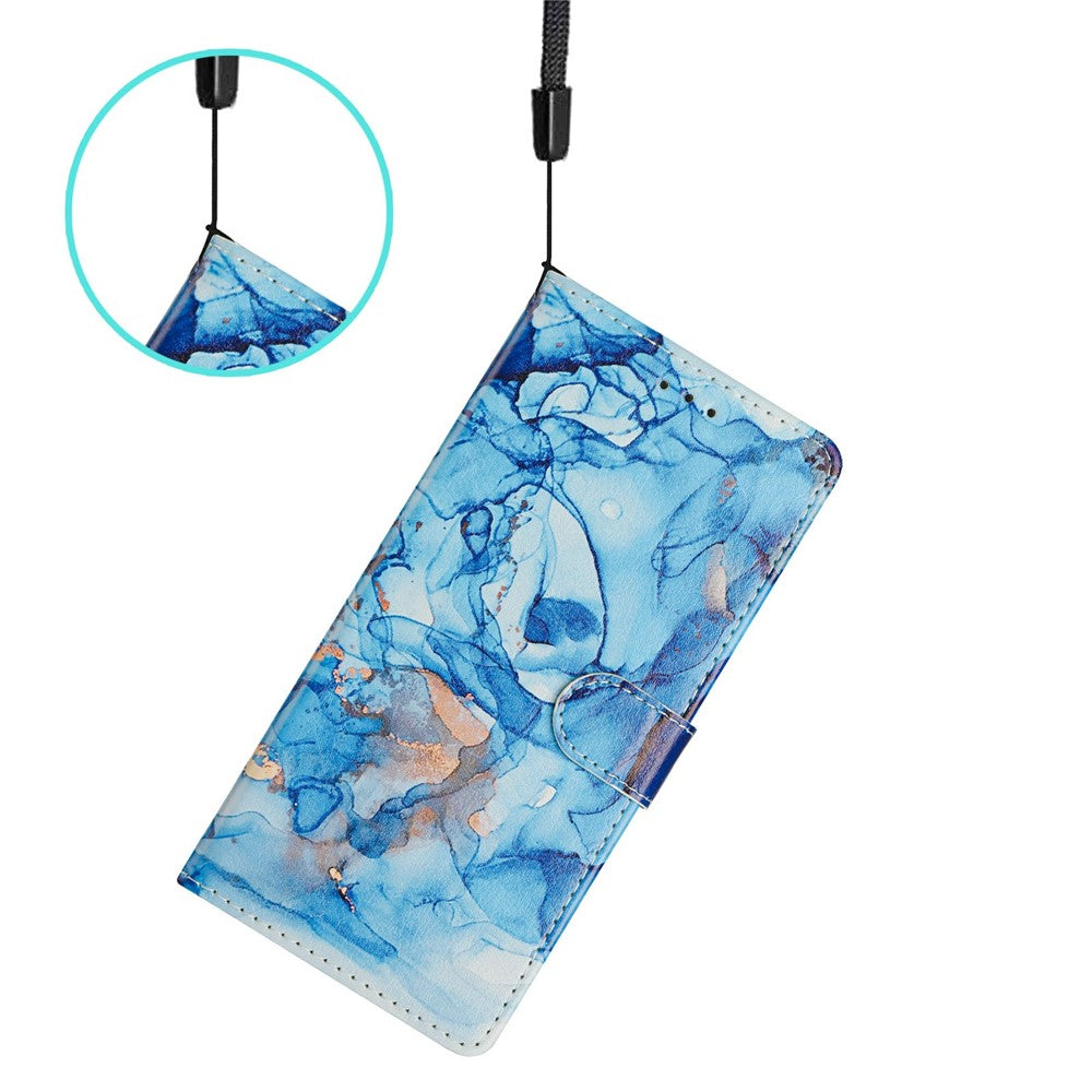 For Xiaomi Poco M8 Pro 5G / Redmi Note 15 Pro+ 5G (Global) Case Pattern Printing Wallet Stand Flip Leather Phone Cover with Strap - Blue Marble