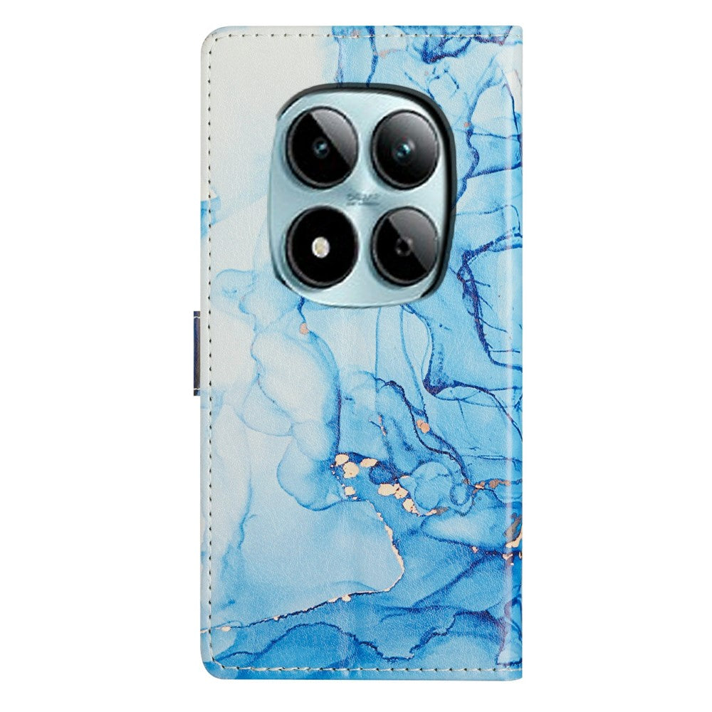 For Xiaomi Poco M8 Pro 5G / Redmi Note 15 Pro+ 5G (Global) Case Pattern Printing Wallet Stand Flip Leather Phone Cover with Strap - Blue Marble