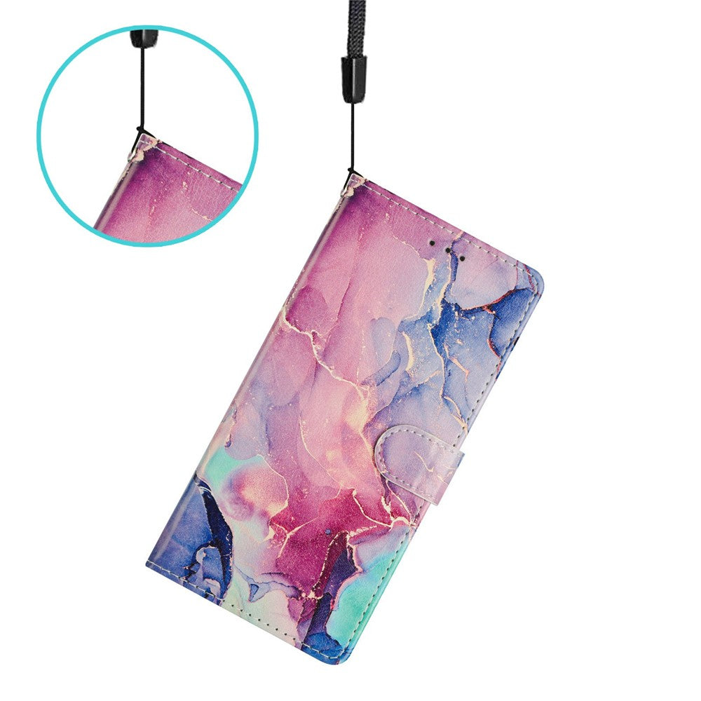 For Xiaomi Poco M8 Pro 5G / Redmi Note 15 Pro+ 5G (Global) Case Pattern Printing Wallet Stand Flip Leather Phone Cover with Strap - Green Pink Marble