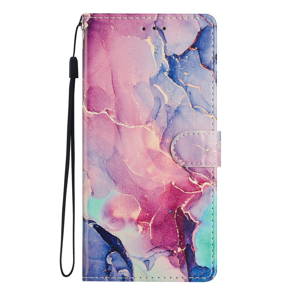 For Xiaomi Poco M8 Pro 5G / Redmi Note 15 Pro+ 5G (Global) Case Pattern Printing Wallet Stand Flip Leather Phone Cover with Strap - Green Pink Marble