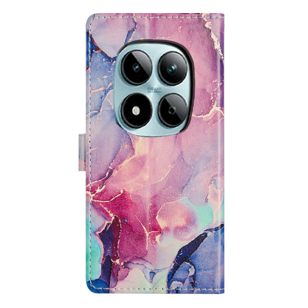 For Xiaomi Poco M8 Pro 5G / Redmi Note 15 Pro+ 5G (Global) Case Pattern Printing Wallet Stand Flip Leather Phone Cover with Strap - Green Pink Marble