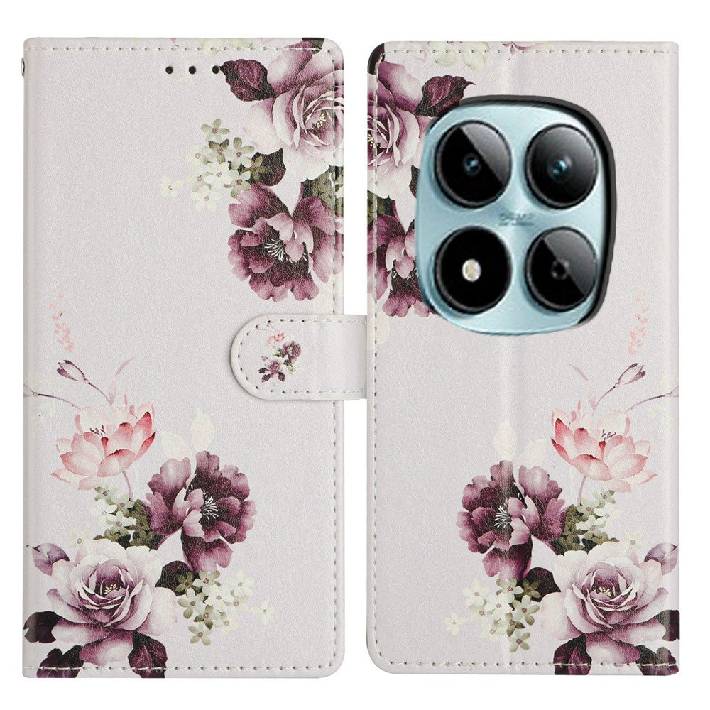 For Xiaomi Poco M8 Pro 5G / Redmi Note 15 Pro+ 5G (Global) Case Pattern Printing Wallet Stand Flip Leather Phone Cover with Strap - Cross Rose