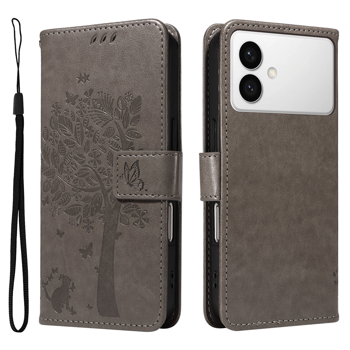For-Samsung-Galaxy-S26-Edge-Phone-Case-with-Stand-Cat-Tree-Pattern-Leather-Wallet-Mobile-Cover-Grey