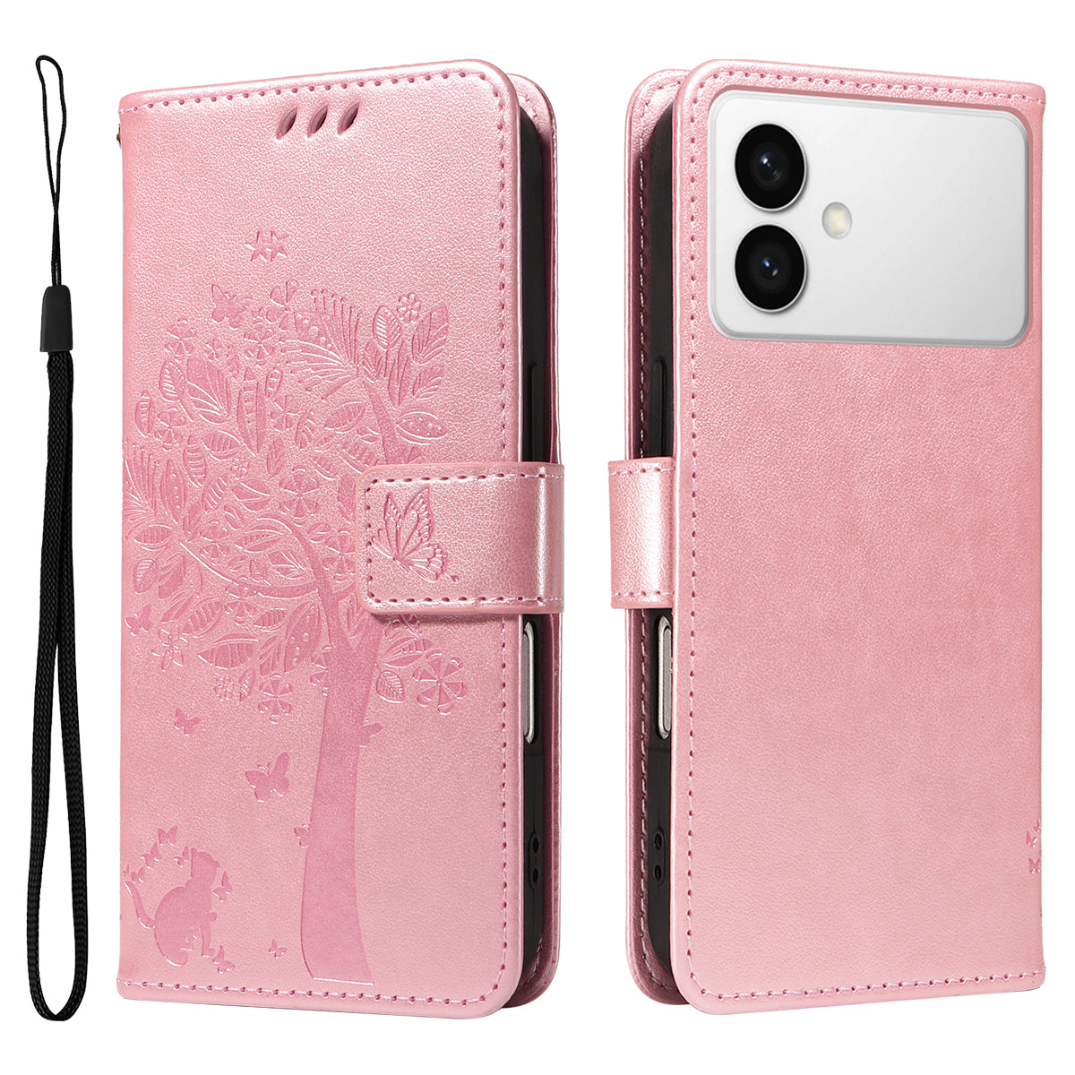 For-Samsung-Galaxy-S26-Edge-Phone-Case-with-Stand-Cat-Tree-Pattern-Leather-Wallet-Mobile-Cover-Rose-Gold