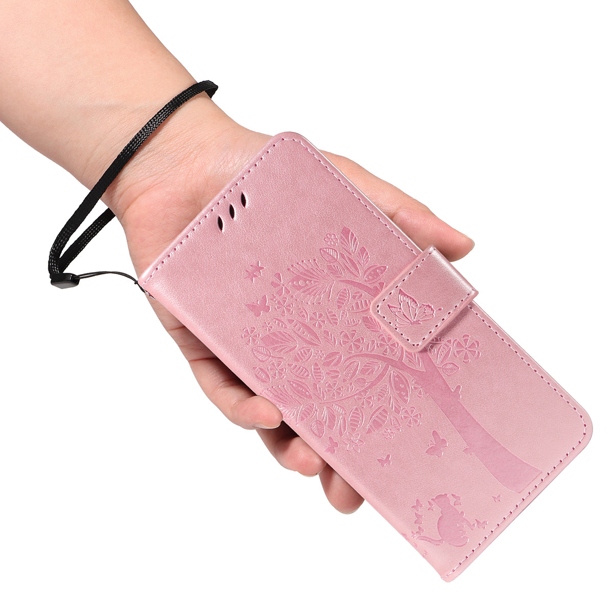 For-Samsung-Galaxy-S26-Edge-Phone-Case-with-Stand-Cat-Tree-Pattern-Leather-Wallet-Mobile-Cover-Rose-Gold
