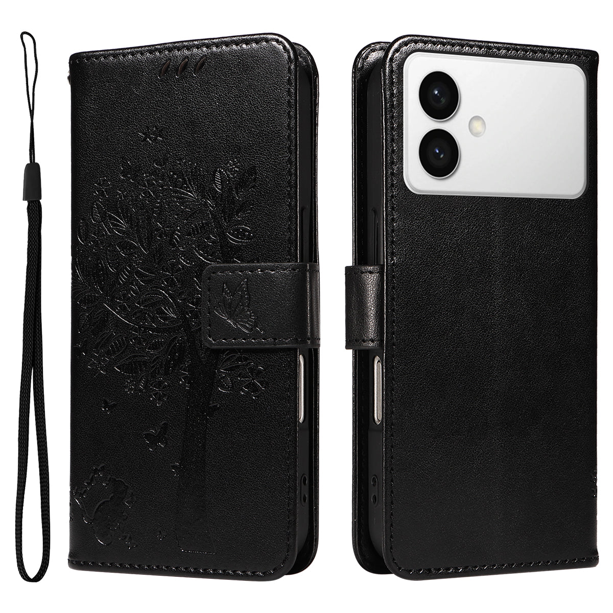 For-Samsung-Galaxy-S26-Edge-Phone-Case-with-Stand-Cat-Tree-Pattern-Leather-Wallet-Mobile-Cover-Black