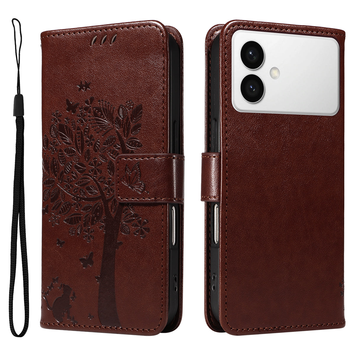 For-Samsung-Galaxy-S26-Edge-Phone-Case-with-Stand-Cat-Tree-Pattern-Leather-Wallet-Mobile-Cover-Coffee