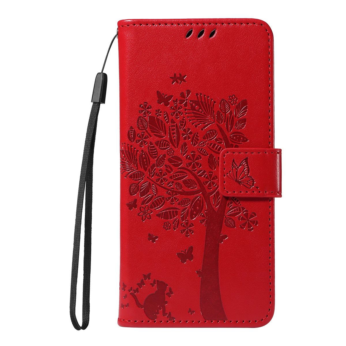For-Samsung-Galaxy-S26-Edge-Phone-Case-with-Stand-Cat-Tree-Pattern-Leather-Wallet-Mobile-Cover-Red
