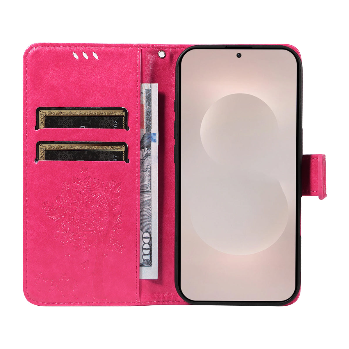 For-Samsung-Galaxy-S26-Edge-Phone-Case-with-Stand-Cat-Tree-Pattern-Leather-Wallet-Mobile-Cover-Rose