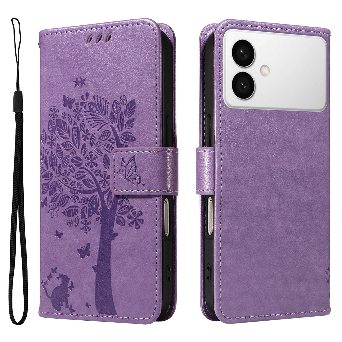 For-Samsung-Galaxy-S26-Edge-Phone-Case-with-Stand-Cat-Tree-Pattern-Leather-Wallet-Mobile-Cover-Light-Purple