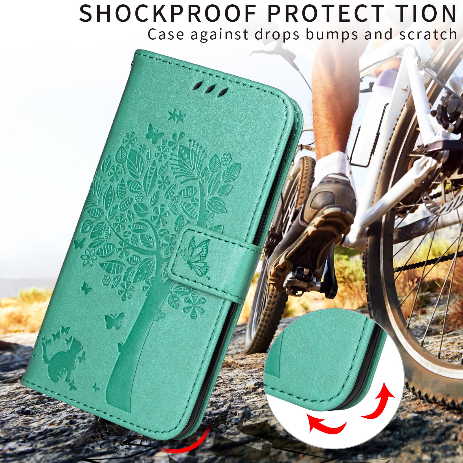 For-Samsung-Galaxy-S26-Edge-Phone-Case-with-Stand-Cat-Tree-Pattern-Leather-Wallet-Mobile-Cover-Green