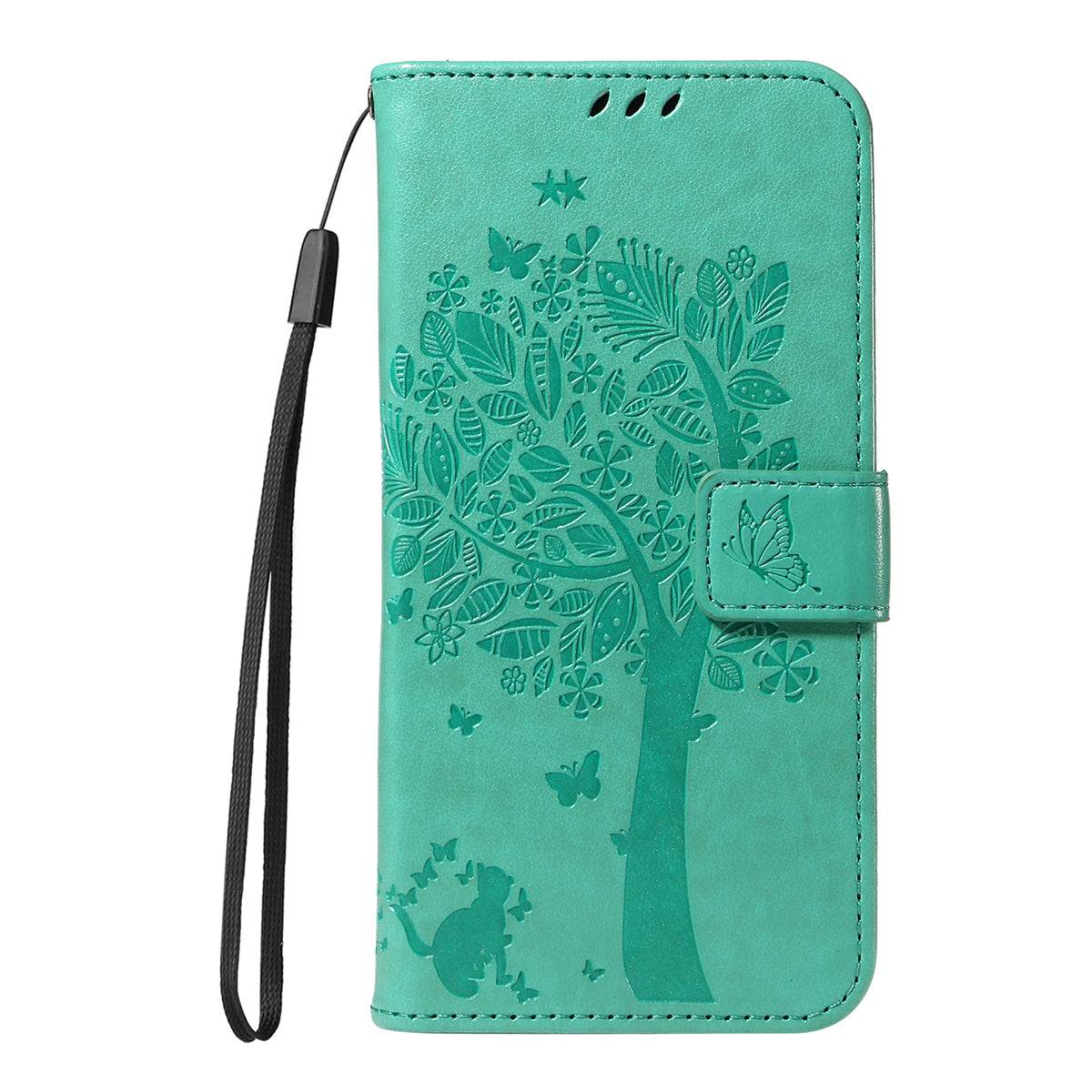 For-Samsung-Galaxy-S26-Edge-Phone-Case-with-Stand-Cat-Tree-Pattern-Leather-Wallet-Mobile-Cover-Green