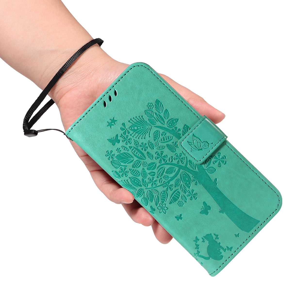 For-Samsung-Galaxy-S26-Edge-Phone-Case-with-Stand-Cat-Tree-Pattern-Leather-Wallet-Mobile-Cover-Green