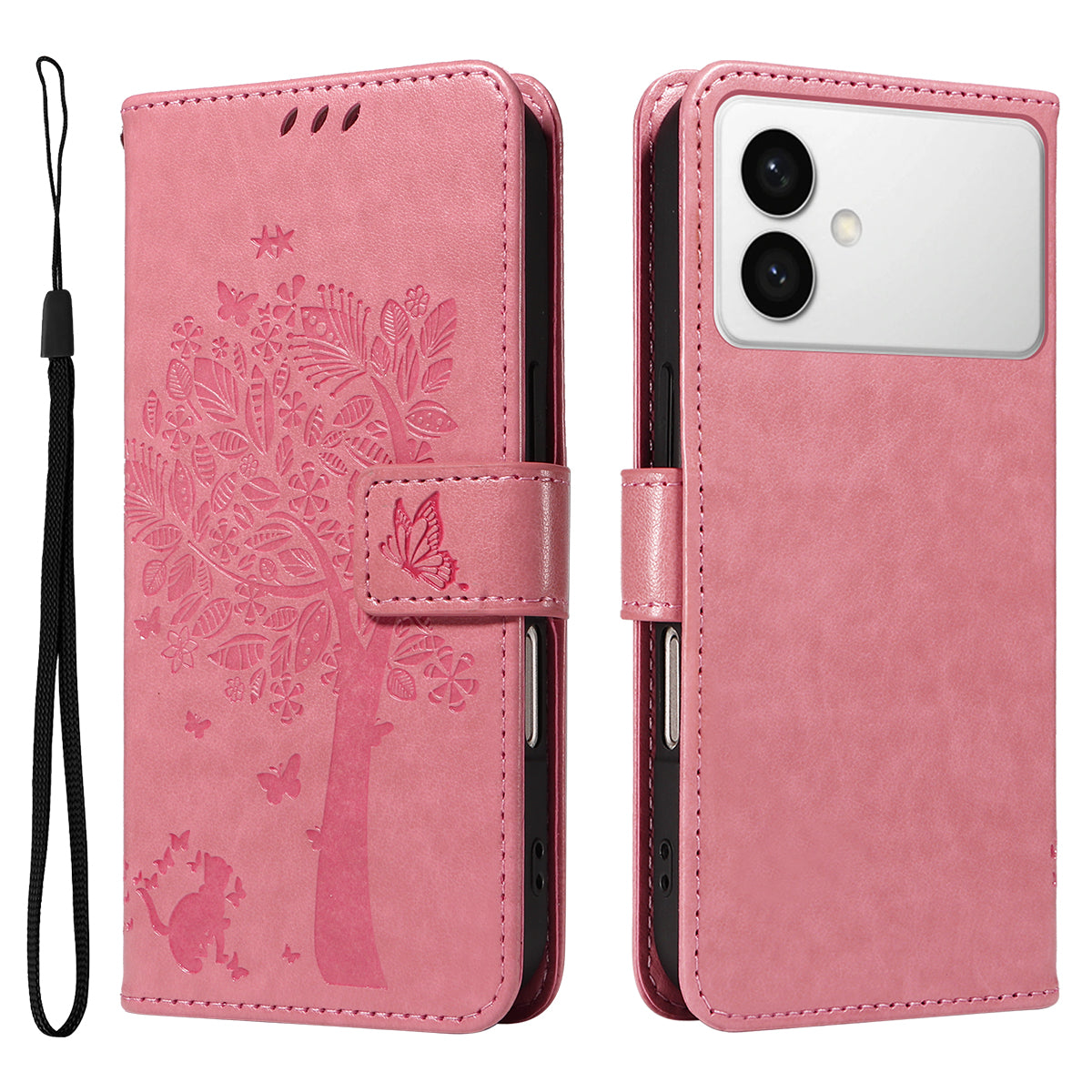 For-Samsung-Galaxy-S26-Edge-Phone-Case-with-Stand-Cat-Tree-Pattern-Leather-Wallet-Mobile-Cover-Pink