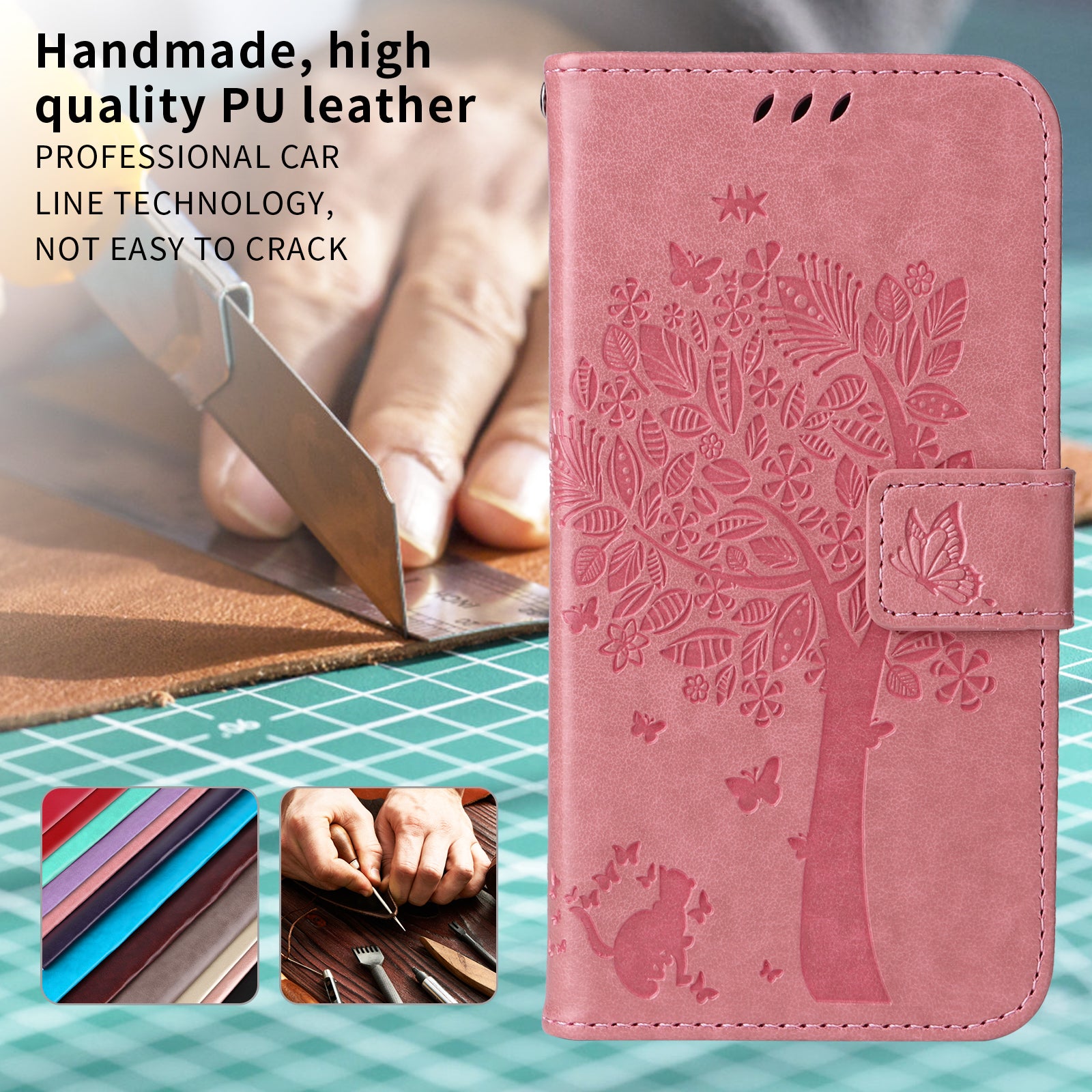 For-Samsung-Galaxy-S26-Edge-Phone-Case-with-Stand-Cat-Tree-Pattern-Leather-Wallet-Mobile-Cover-Pink