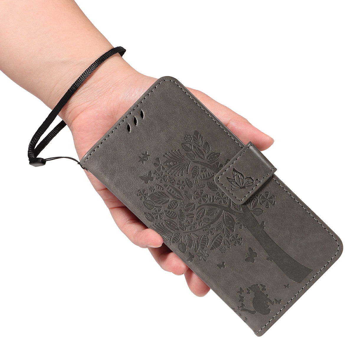 For-Samsung-Galaxy-S26-Ultra-Phone-Case-with-Stand-Cat-Tree-Pattern-Leather-Wallet-Mobile-Cover-Grey