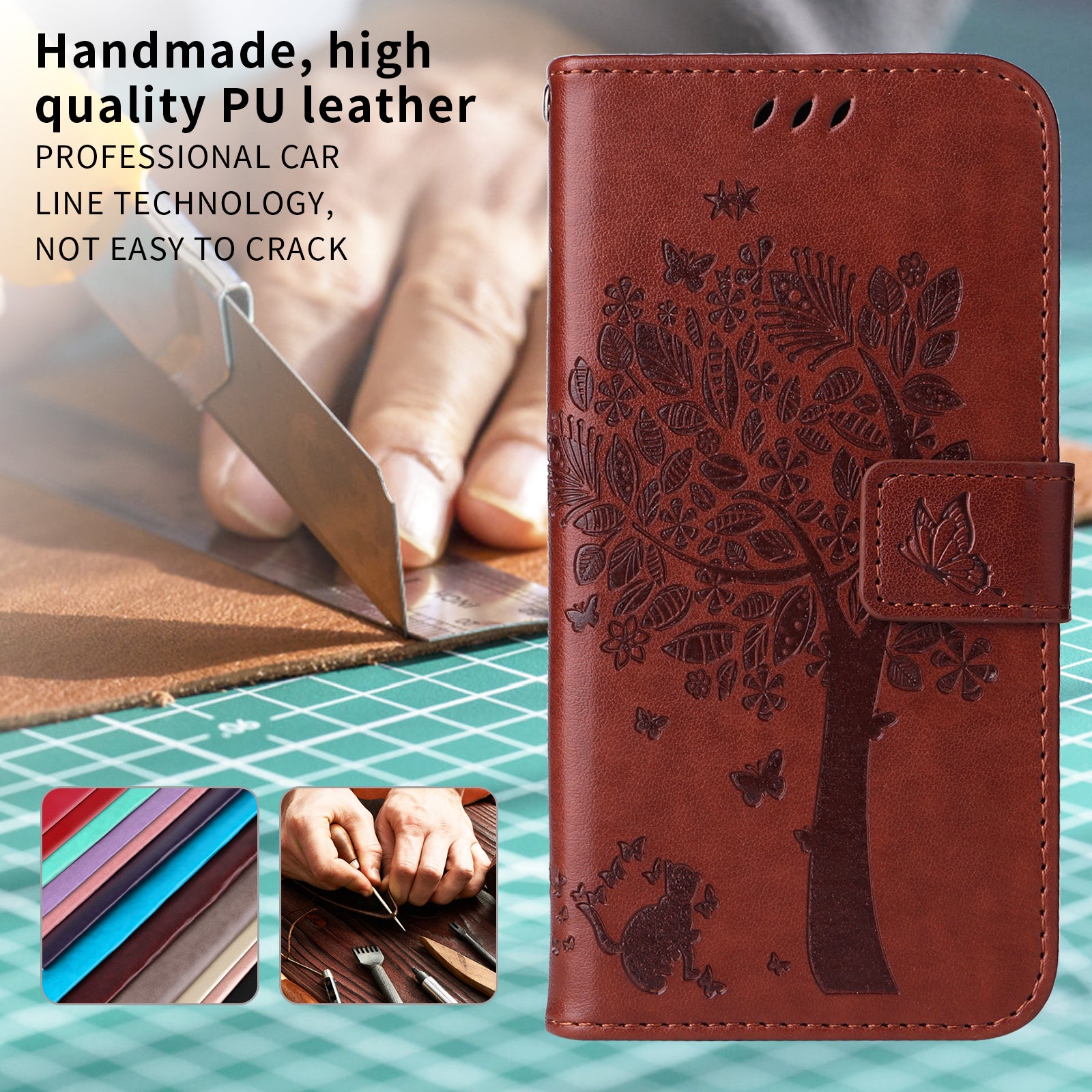 For-Samsung-Galaxy-S26-Ultra-Phone-Case-with-Stand-Cat-Tree-Pattern-Leather-Wallet-Mobile-Cover-Coffee