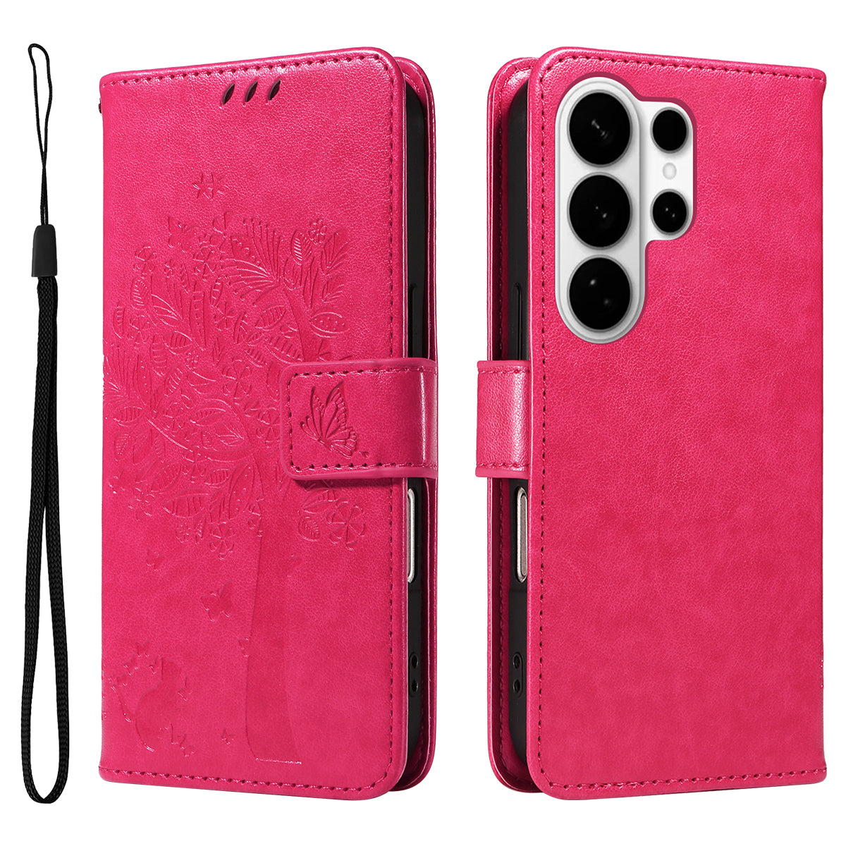 For-Samsung-Galaxy-S26-Ultra-Phone-Case-with-Stand-Cat-Tree-Pattern-Leather-Wallet-Mobile-Cover-Rose