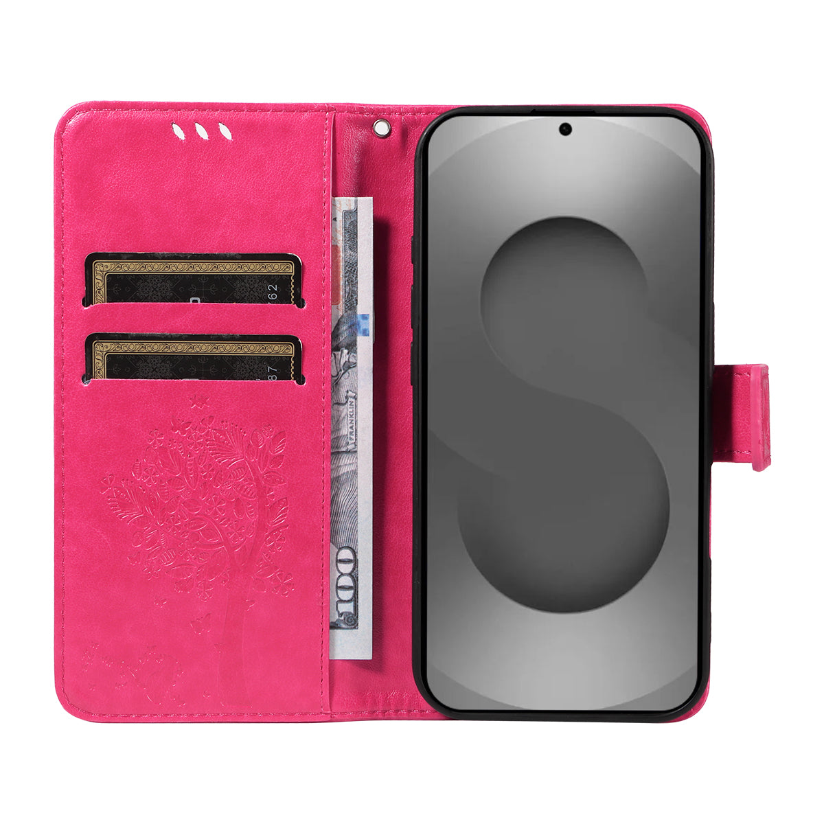 For-Samsung-Galaxy-S26-Ultra-Phone-Case-with-Stand-Cat-Tree-Pattern-Leather-Wallet-Mobile-Cover-Rose