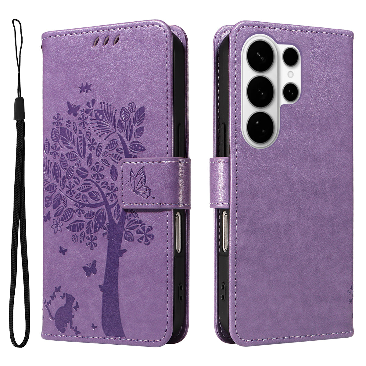 For-Samsung-Galaxy-S26-Ultra-Phone-Case-with-Stand-Cat-Tree-Pattern-Leather-Wallet-Mobile-Cover-Light-Purple