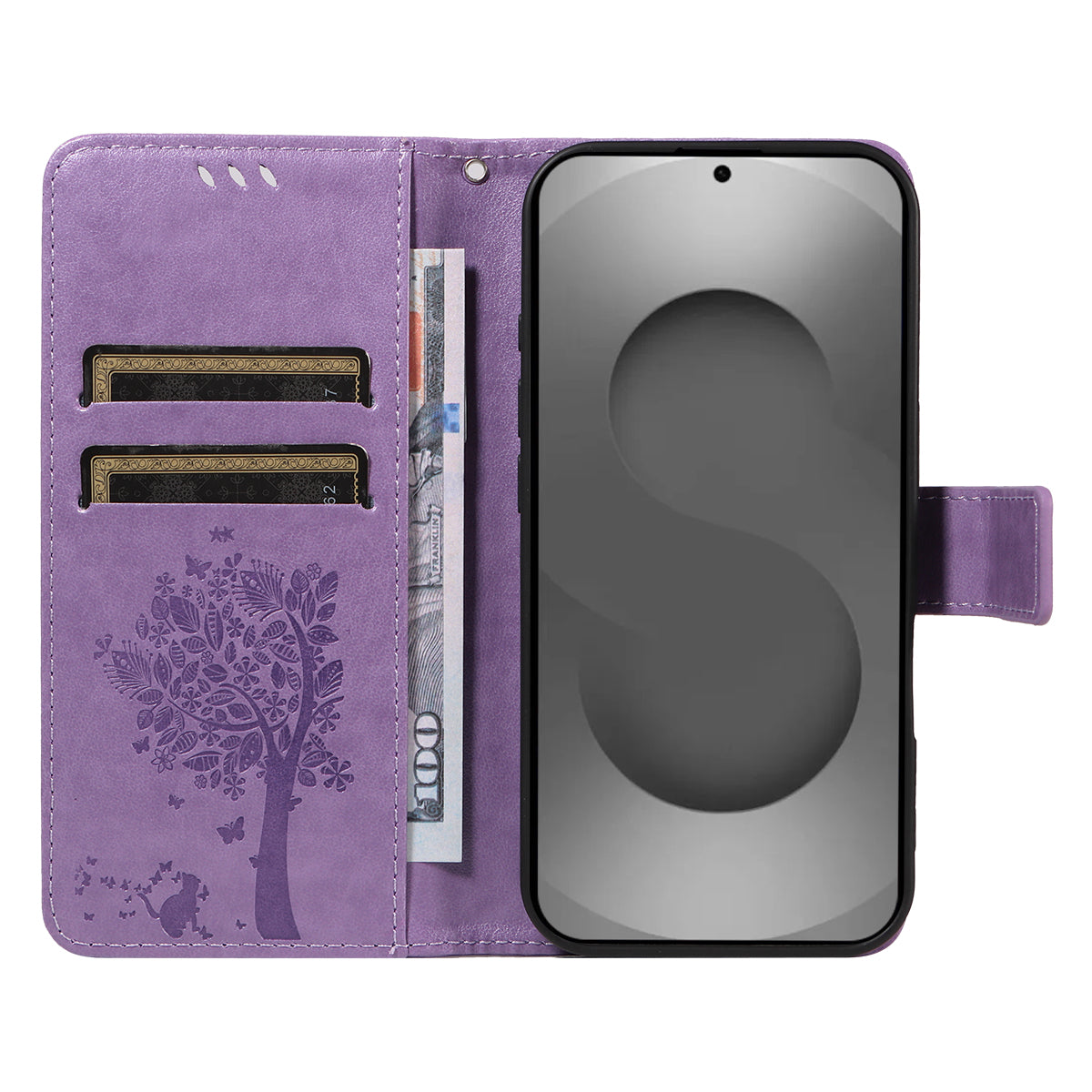 For-Samsung-Galaxy-S26-Ultra-Phone-Case-with-Stand-Cat-Tree-Pattern-Leather-Wallet-Mobile-Cover-Light-Purple