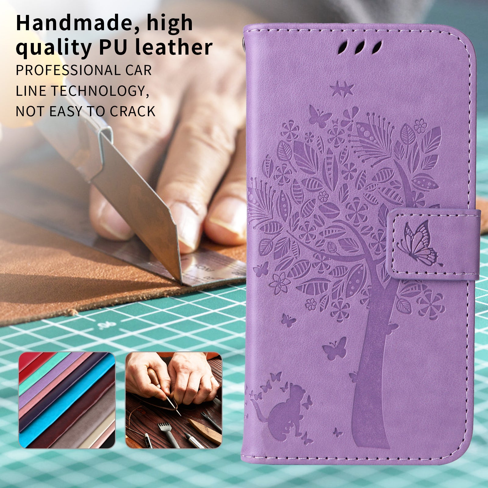 For-Samsung-Galaxy-S26-Ultra-Phone-Case-with-Stand-Cat-Tree-Pattern-Leather-Wallet-Mobile-Cover-Light-Purple