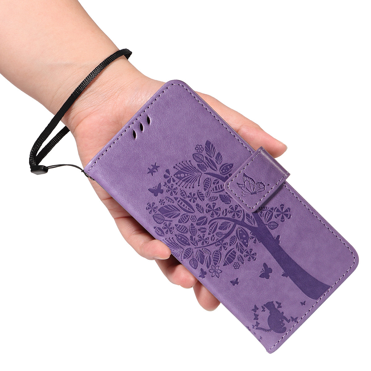 For-Samsung-Galaxy-S26-Ultra-Phone-Case-with-Stand-Cat-Tree-Pattern-Leather-Wallet-Mobile-Cover-Light-Purple