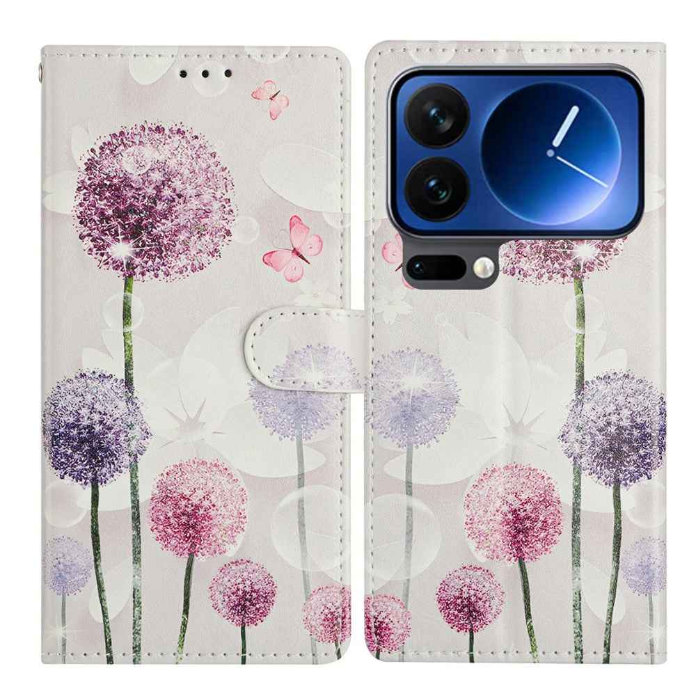 For Xiaomi 17 Pro Case Pattern Printing Wallet Stand Flip Leather Phone Cover with Strap - Dandelion