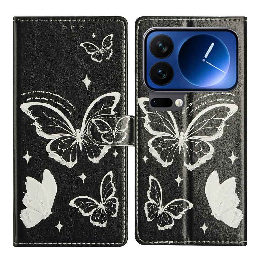 For Xiaomi 17 Pro Case Pattern Printing Wallet Stand Flip Leather Phone Cover with Strap - Butterfly